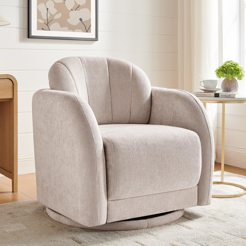 Modern Upholstered Swivel Barrel Accent Chair, Camel