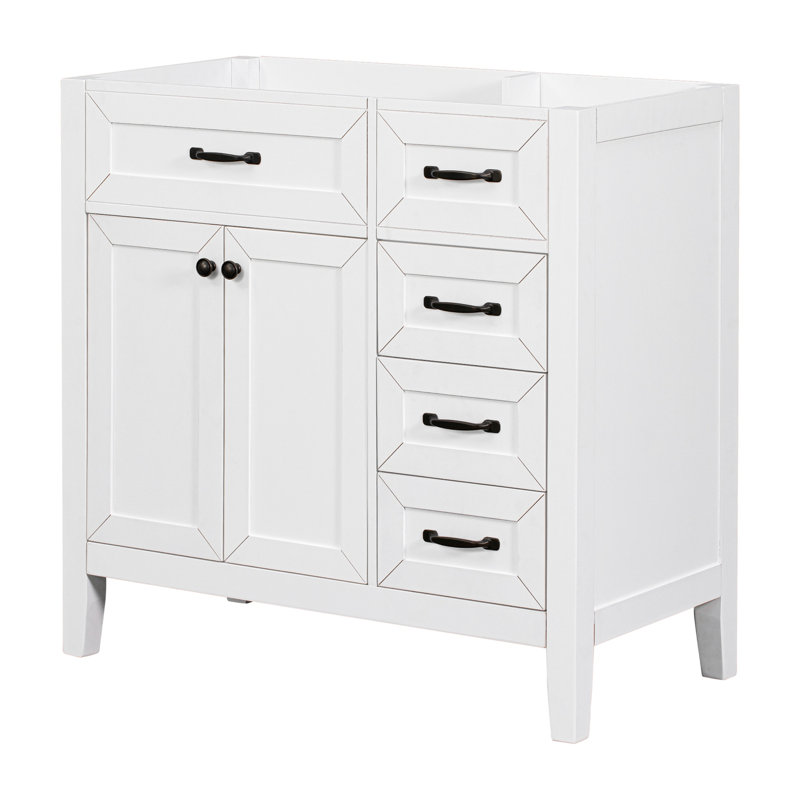 Meuble-lavabo 36 po sans lavabo, base d'armoire seulement, armoire de salle de bain avec tiroirs, structure solide et panneau de fibres à densité moyenne, blanc