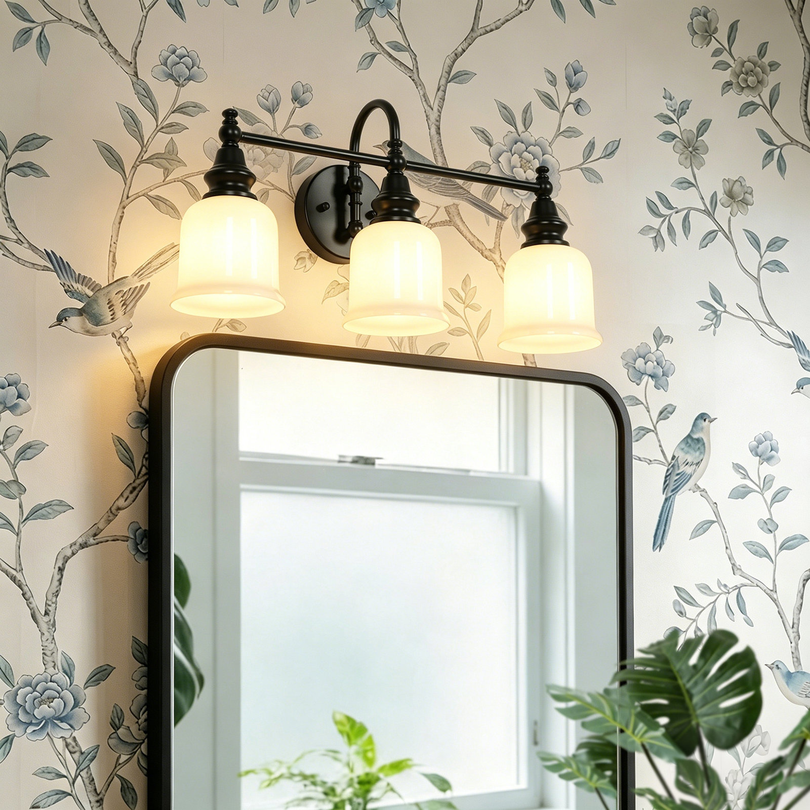 3-Light Dimmable Brass Vanity Light, Black