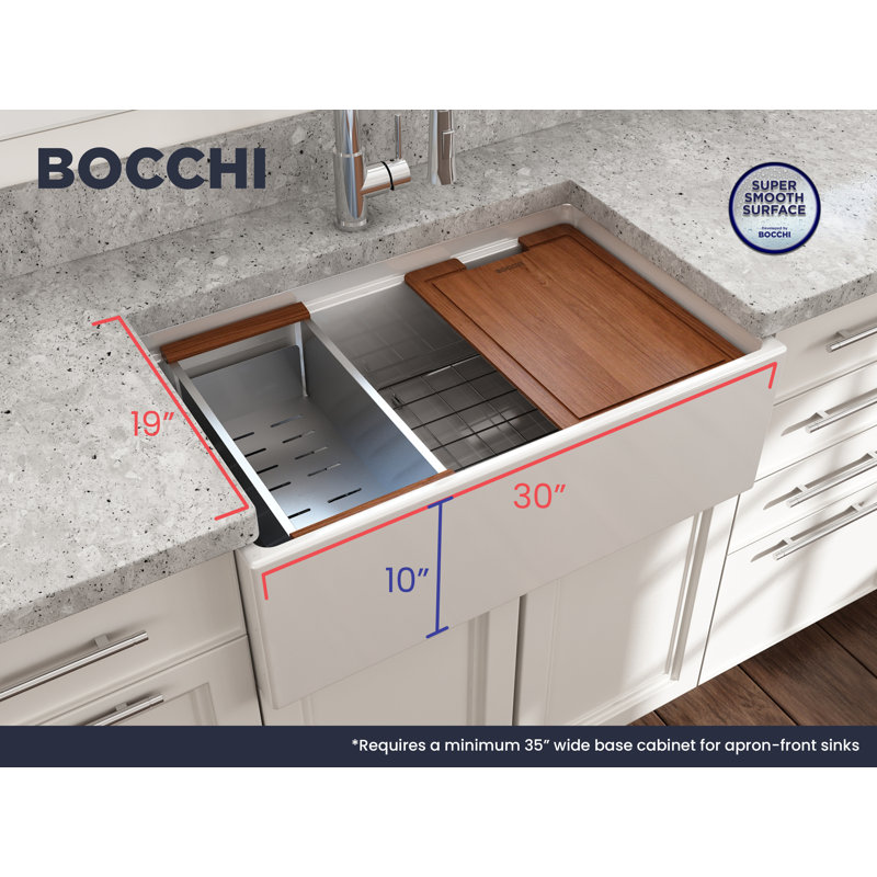 30'' L Single Basin Kitchen Sink, White