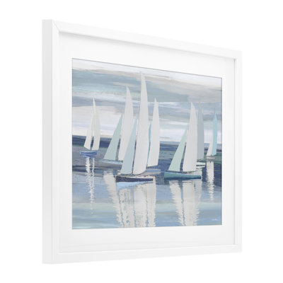 Serenity At Sea Boats Framed Print Under Glass, design by Amber Sterling