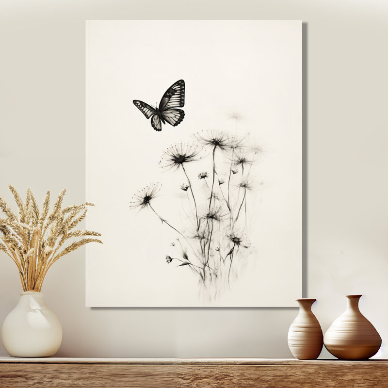 Papillon, pétales de promesse, impression monochrome, H 44 po x l 34 po x P 1,5 po, Toile tendue