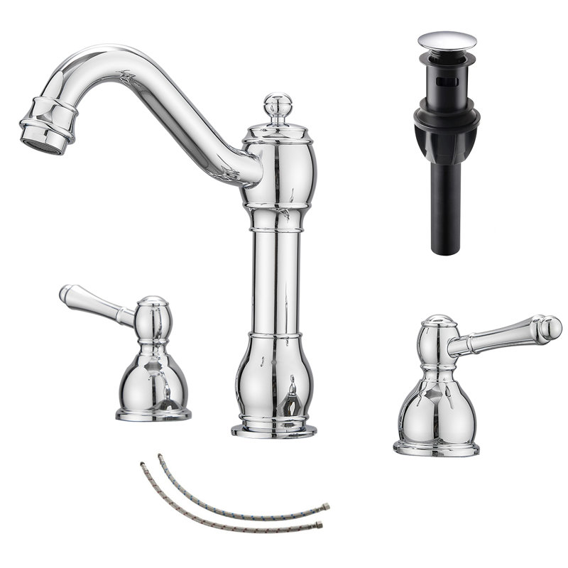 Robinet de salle de bain à large entraxe avec bonde, Chrome poli