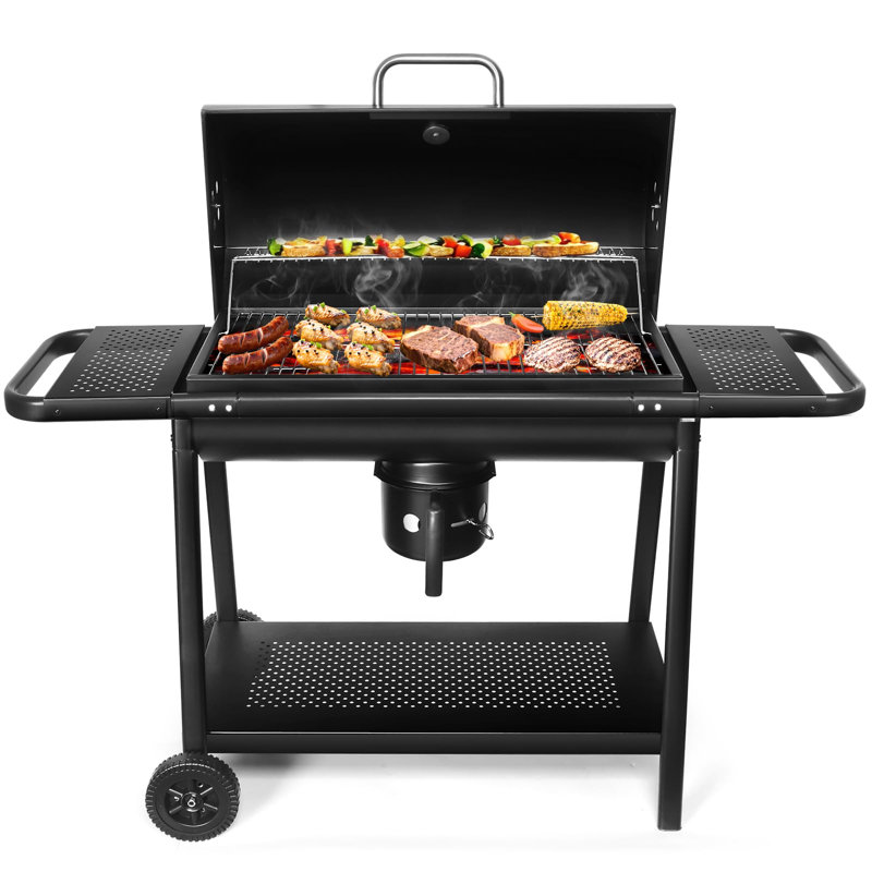 Barbecue au charbon BBQ Barrel, barbecues extérieurs spacieux de qualité supérieure avec tables d'appoint (noir)