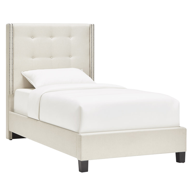 Kaster Upholstered Bed, Full, White Linen