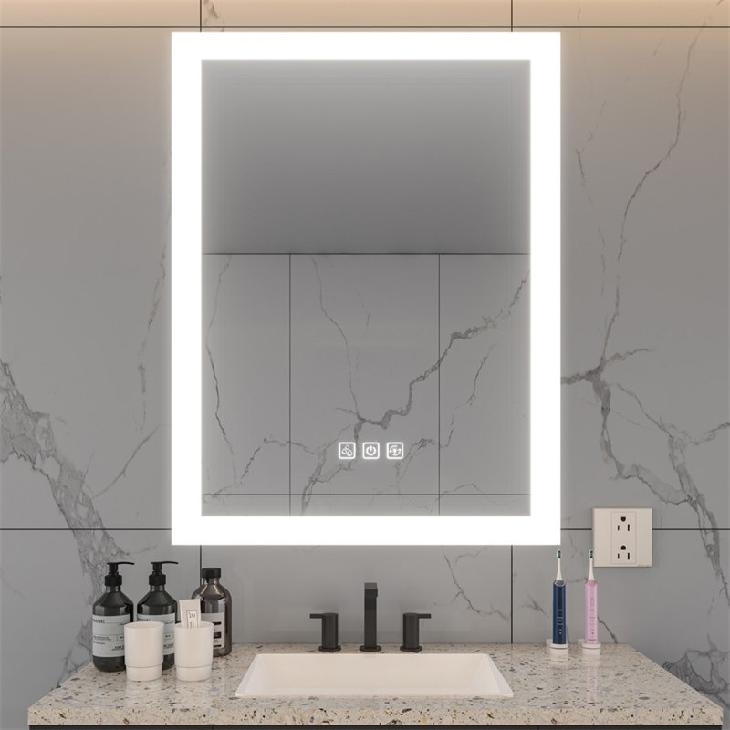 Miroir en verre à DEL à intensité variable de style moderne pour salle de bain