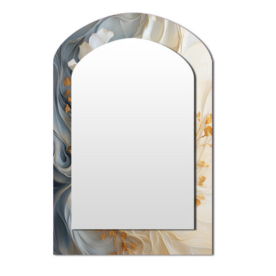Blanc et or champagne flux V - miroir décoratif champagne asymétrique, grand miroir mural arqué traditionnel, impression d'art en métal