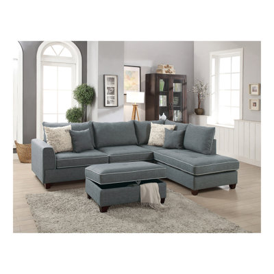 Canapé modulaire réversible en tissu avec repose-pieds gris acier