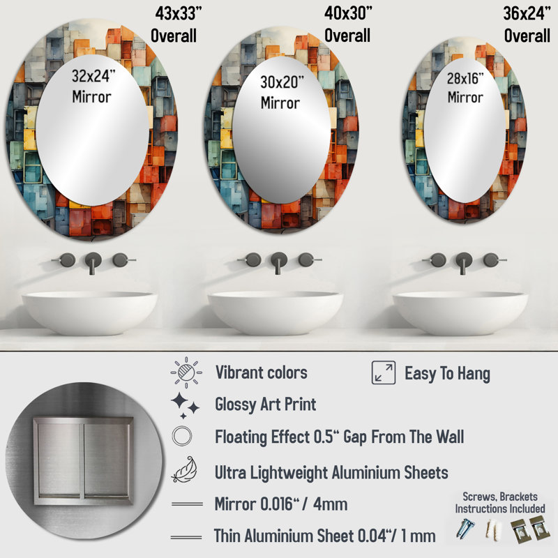 Minimalisme Warehouse - Miroir mural multicolore, H 36 po x l 24 po