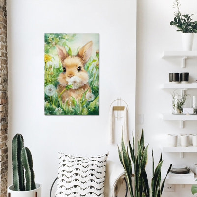 Spring Easter Bunny Wall Art, Spring Easter Bunny Pictures Wall Decor, Spring Flower and Rabbit Pictures Wall Decor, Easter Prints for Living Room Bedroom Kids Room Nursery Ready To Hang 12" × 16"