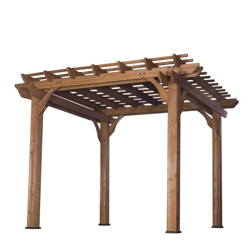 Backyard Discovery Beaumont 10' x 10' Cedar Wood Outdoor Patio Pergola Kit with Trellis Roof and PowerPort