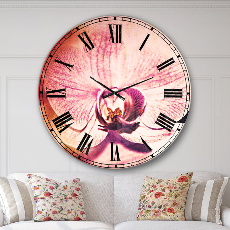Belles fleurs d'orchidées roses - Horloge murale traditionnelle, Surdimensionné