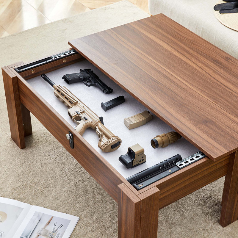 Table de rangement multifonctionnelle en MDF à serrure à combinaison conçue pour les armes à feu et le vin, optimisant l'efficacité de l'espace.