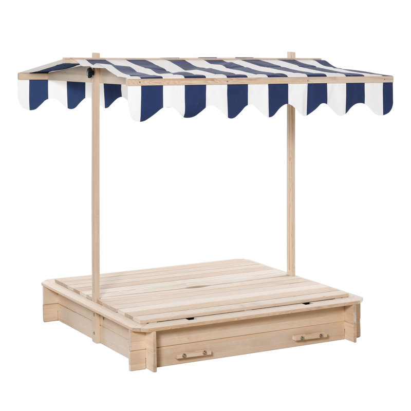Outsunny 41.75'' x 47.75'' Solid Wood Square Sandbox, Nature Wood