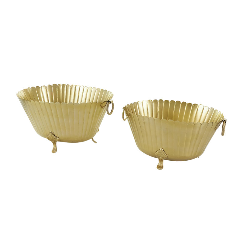 Gold Oval Metal Indoor Planter Set with Decorative Feet
