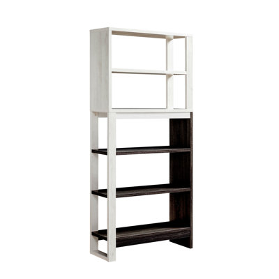 Vitrine 5 niveaux, bibliothèque autoportante bicolore chêne blanc et gris vieilli