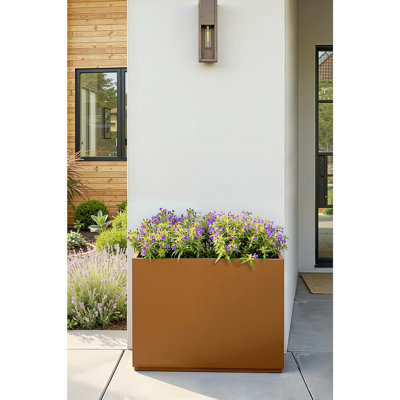 Galvanized Steel Metal Planter Box, Large Rectangular Planter Box with Drainage Holes, Modern Outdoor Planter Box for Indoor & Outdoor Use, Tall Plants, Flowers or Shrubs