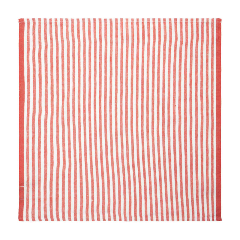 Linen Striped Square Napkin, Tomato