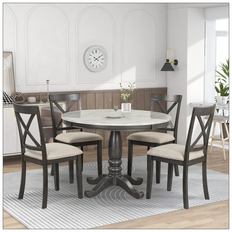Orisfur. Ensemble de table et chaises de salle à manger 5 pièces pour 4 personnes, table de cuisine en bois massif avec 4 chaises