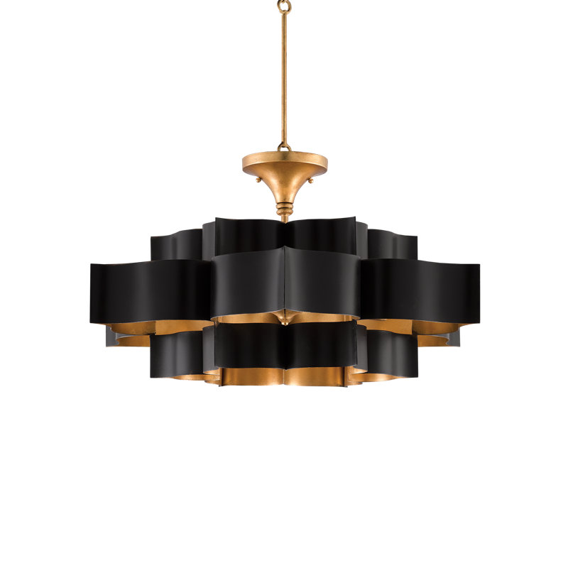 Grand Lotus 6 - Light Chandelier, Satin Black/Contemporary Gold Leaf