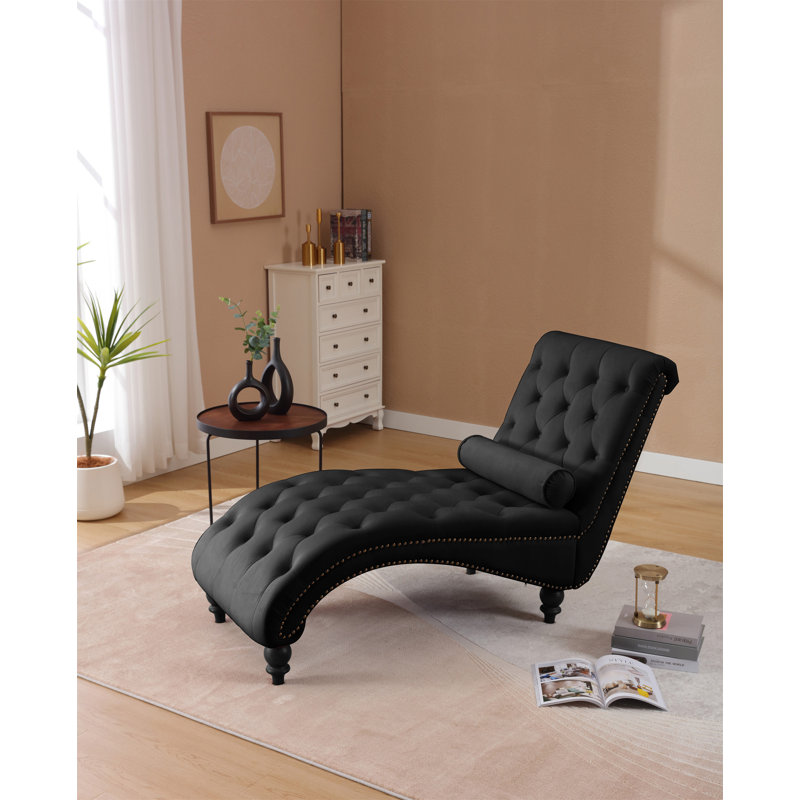 Classical Velvet Recliner Chair With Button Tufting & Silver Nailhead Trim, Black