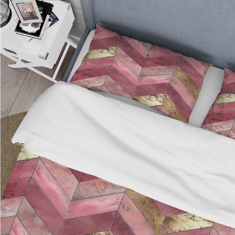 Ensemble de housse de couette Golden Chevron IV - Midcentury, Housse de couette très grand + 2 taies décorativ