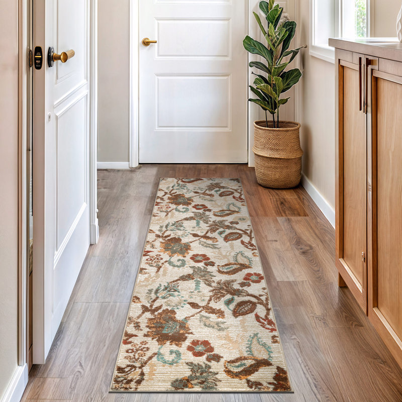 Beige Multi Botanical Scroll Area Rug, Runner 2'2" x 8'