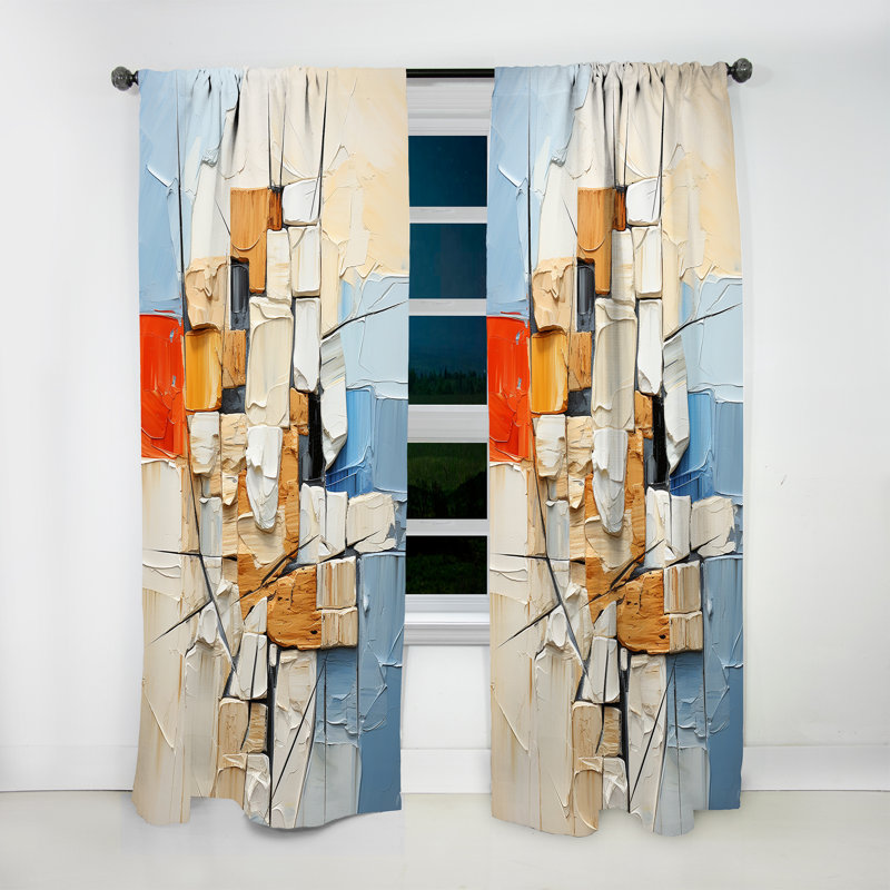 Hamida Cubism Blue And White Fight II - Modern Velvet Curtain - Room Darkening - 1 panel, 52" W x 63" L