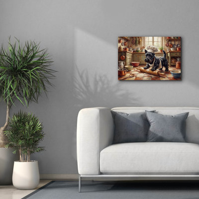  'Scottish Terrier In The Kitchen' by Rich Monet Canvas Wall Art, 26" x 18"