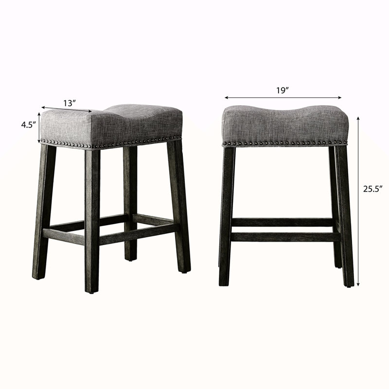 Ensemble de 2 tabourets de comptoir rembourrés sans dossier, Gris, Gris