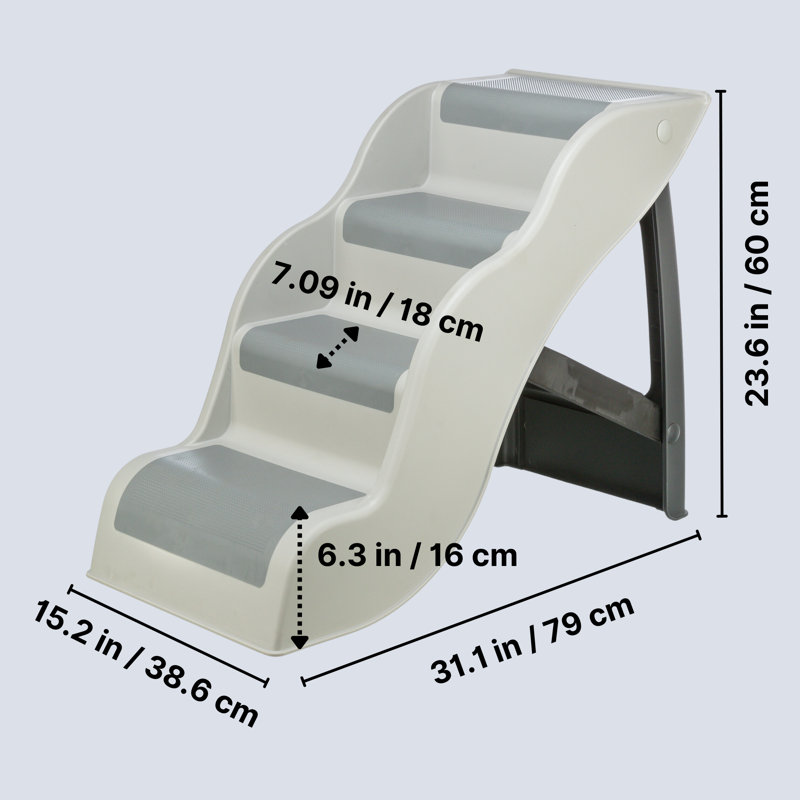 Gray and White 4-Step Lightweight Collapsible Pet Stairs