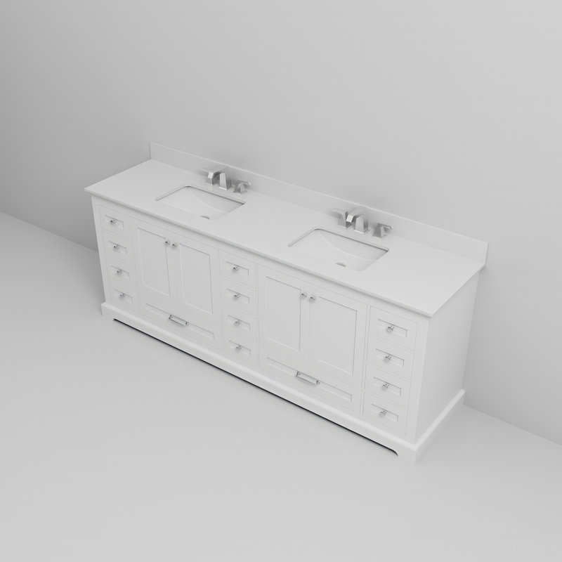 Ensemble de meuble-lavabo double 84 po Dukes, Blanc, Marbre de culture blanc