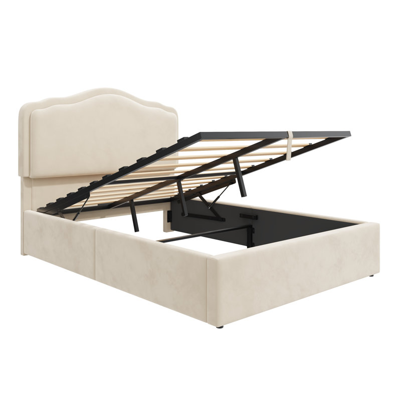 Lift Up Storage Bed Frame, Double, Beige