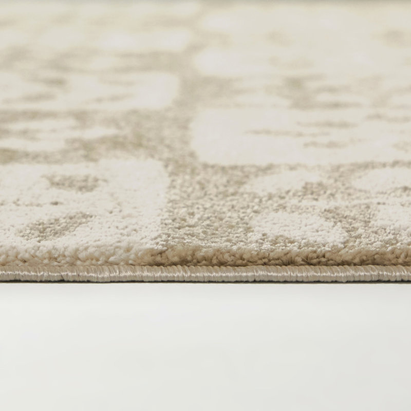 Karol Beige Blockprint Floral Area Rug, Rectangle 5'3" x 7'