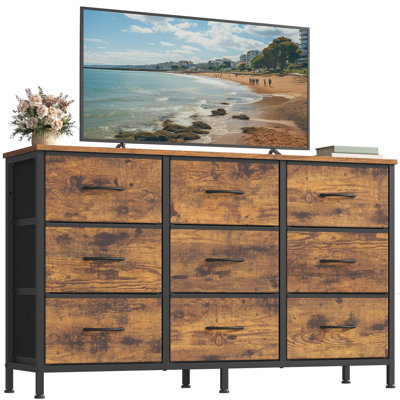 9-Drawer Industrial Steel Chest of Drawers, Multifunctional TV Stand Dresser for 55 Inch TVs, Storage Organizer for Bedroom, Living Room and Closet