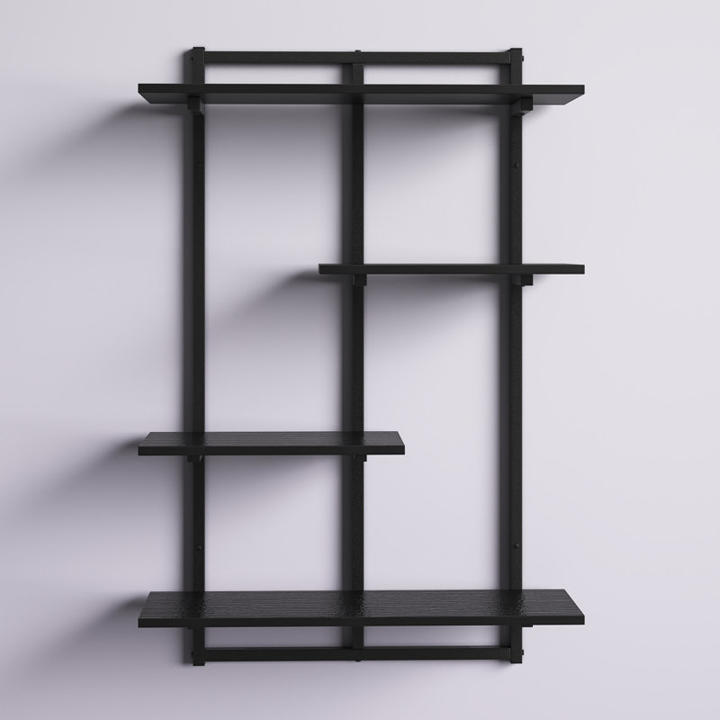 Rhodes 4 Tier Modern Floating Windowsill Wall Shelf, Black