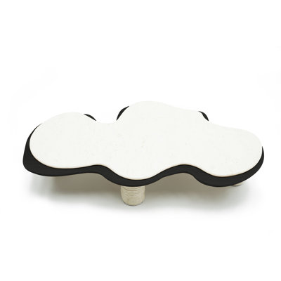 Table basse sculpturale en marbre de lapin sculpté avec base en bois massif plaqué noir et blanc