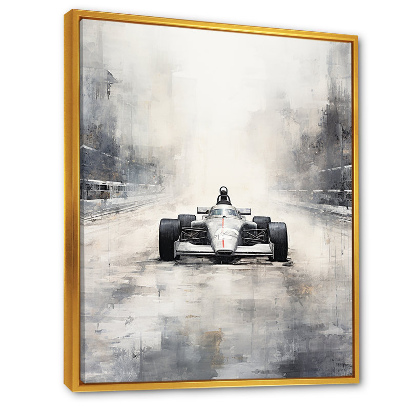 Gris, voiture de course rétro II, Cadre flottant doré, 32" H x 24" W