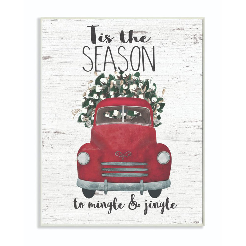 «Mingle and Jingle Red Truck», peinture, Plaque murale, H 15 po x l 10 po