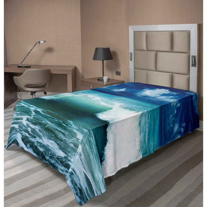 Drap-housse Ambesonne Ocean Top Caribbean Seascape Waves Aqua Bleu marine blanc, Simple extra long