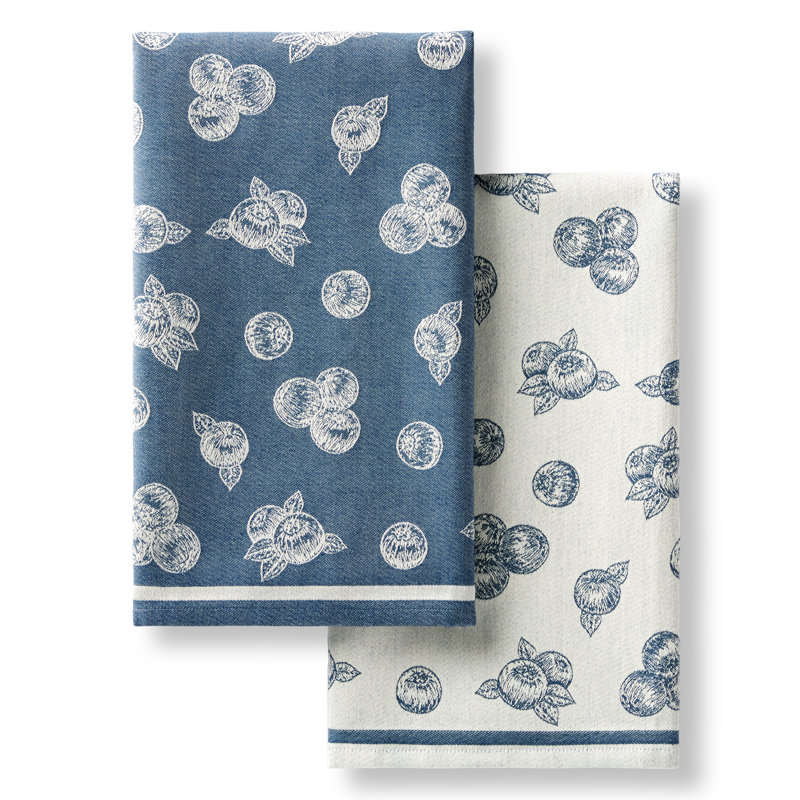 KITCHENAID Harvest Flatwoven Jacquard Kitchen Towels 2-Pack Agave/Mineral Water Blueberries 20"x30", Blue Blueberries