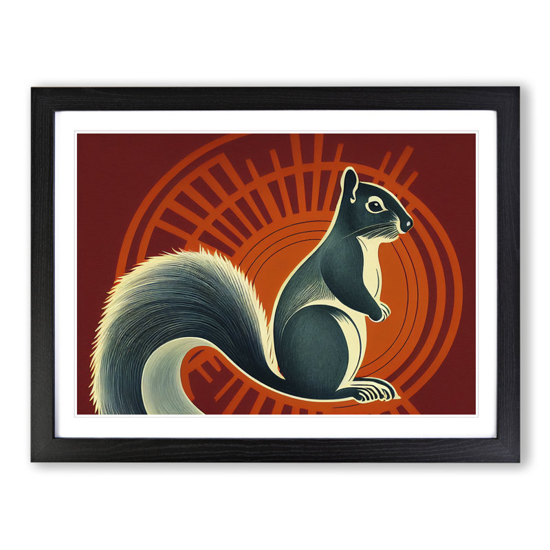 Squirrel Deco Style - Single Picture Frame Print, 25cm H x 34cm W x 2cm D, Black