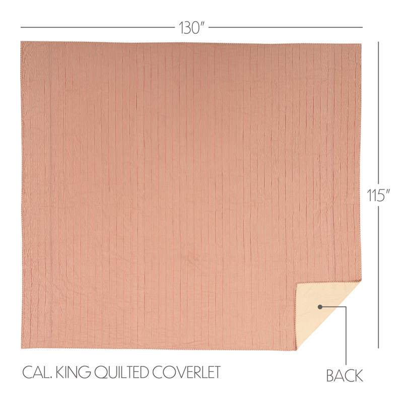Emmit Sawyer Mill Ticking Stripe Quilt Coverlet, Luxury King, Country Red & Dark Tan