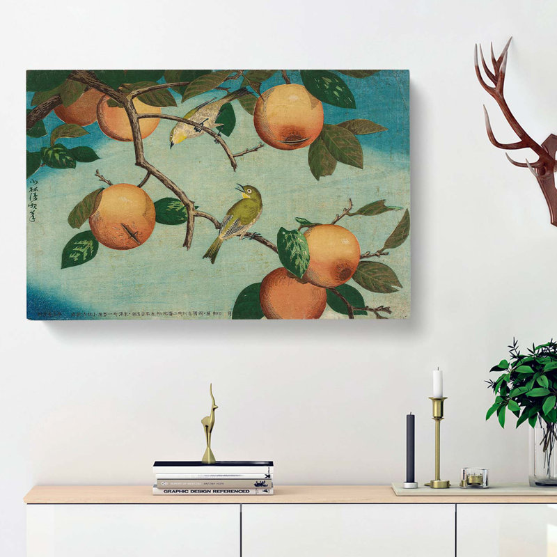 Birds upon a Fruit Tree by Kobayashi Kiyochika - Wrapped Canvas, 35cm H x 50cm W x 3cm D