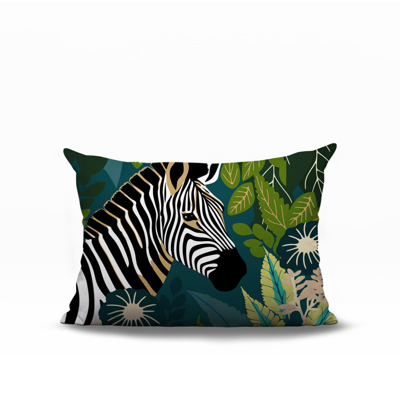 Oreiller rectangulaire réversible intérieur / extérieur Zyri Zebra, H 14 po x l 20 po, Émeraude