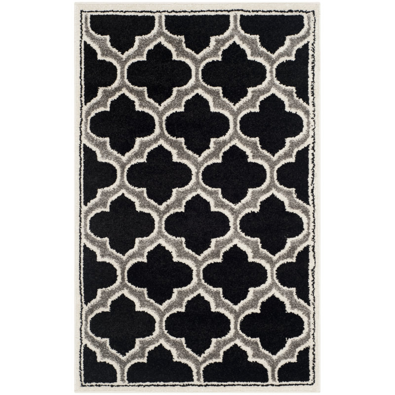 Ammundsen Geometric Anthracite/Ivory Area Rug, Rectangle 2'6" x 4'
