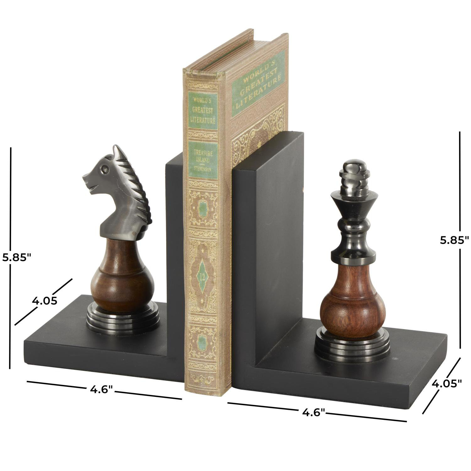 Metal Chess Decorative Bookends, 4.05L x 4.6W x 5.85H