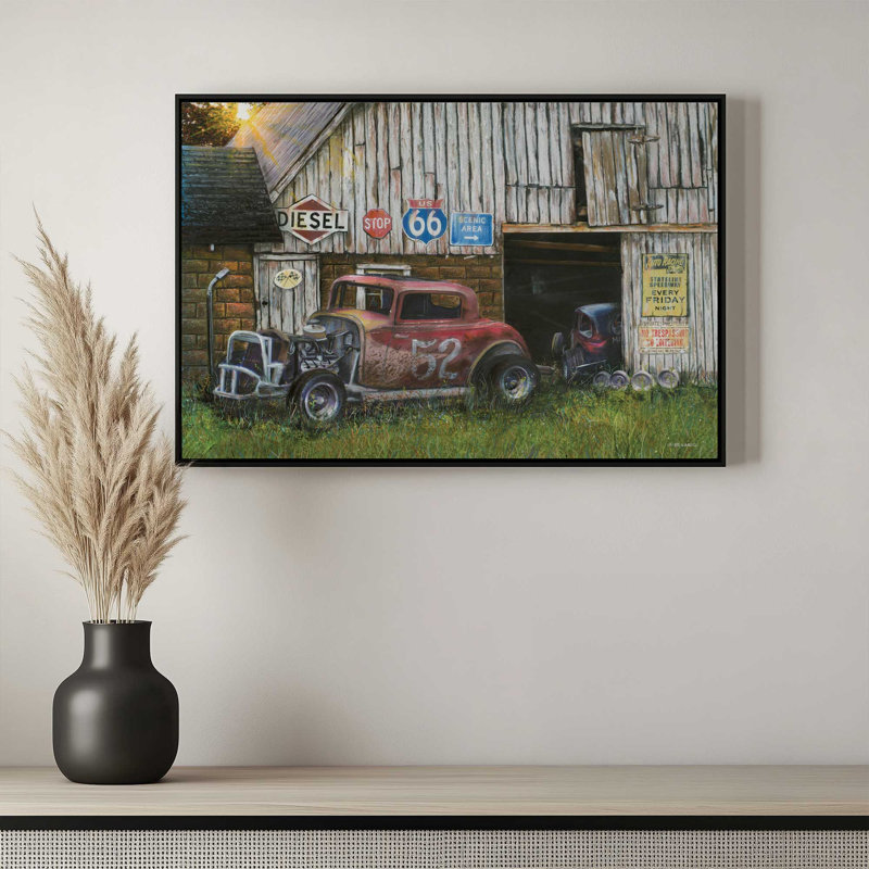«Vintage Racing» par Ed Wargo, reproduction d'art, Toile avec cadre, L 30 po x H 20 po, Doré