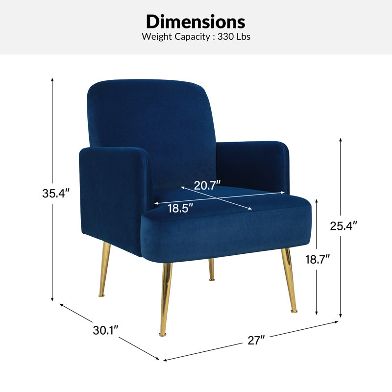 Daniela Armchair with Metal Legs, Navy Polyester