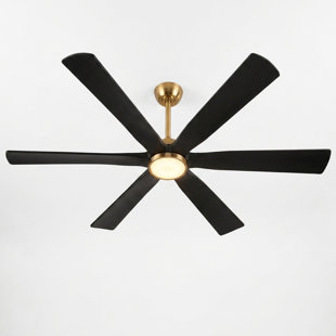 6 Blade Solid Wood Ceiling Fan with Gold Finish, Smart App Control, DC Reversible Motor, 3 Color LED Light & 6 Speed Quiet Operation (6”/12”/24” Downrods)